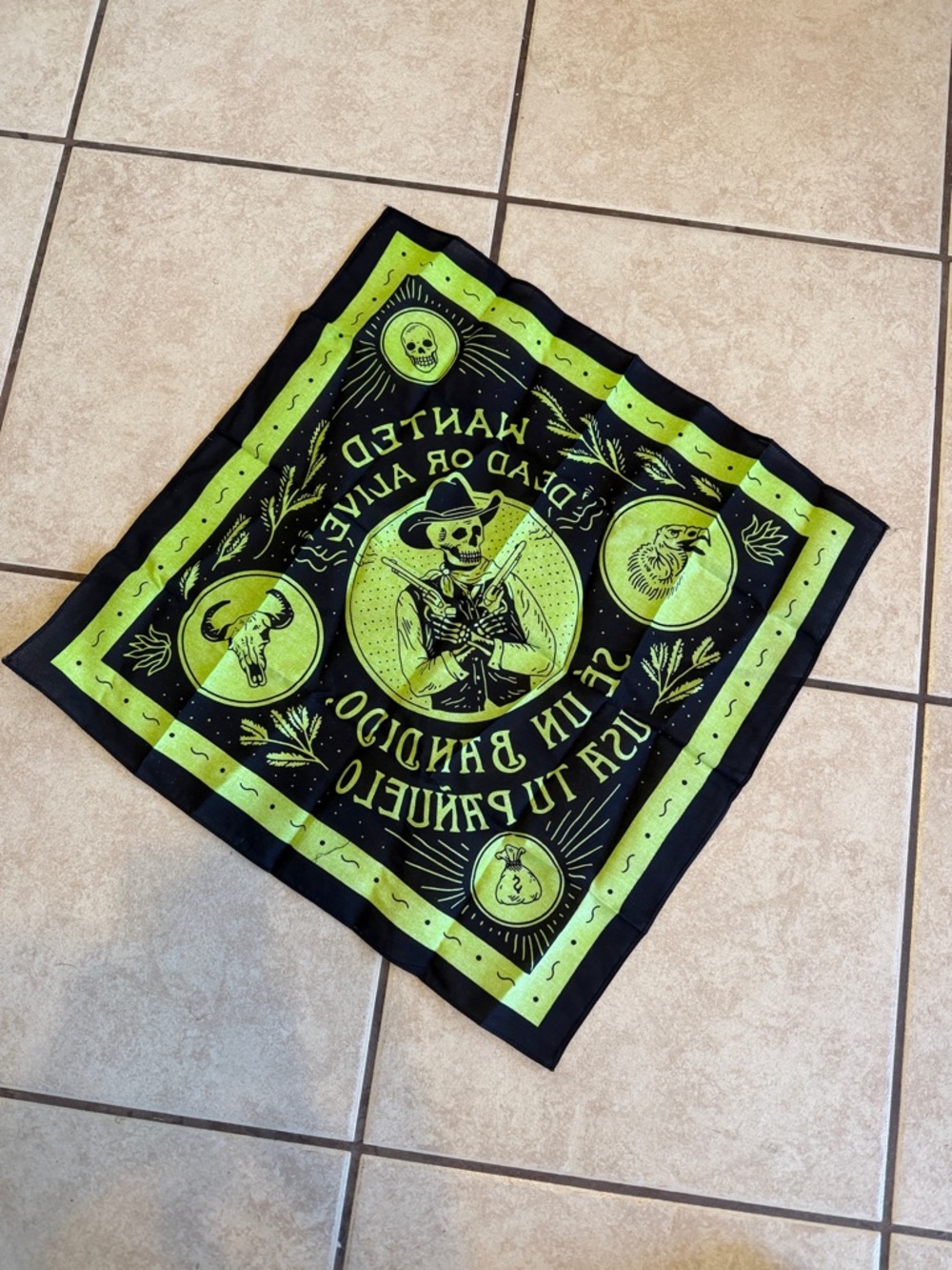 Neon Green & Black Wanted Bandana - Picture 2 of 6